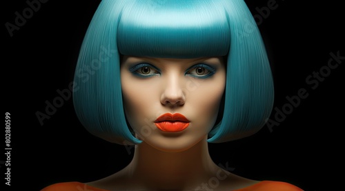 vibrant blue-haired woman with bold makeup