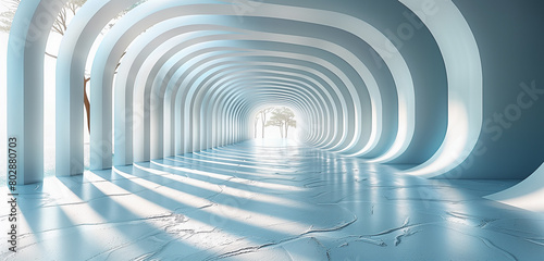 tunnel. abstract white blue architectural background. interior of a modern house