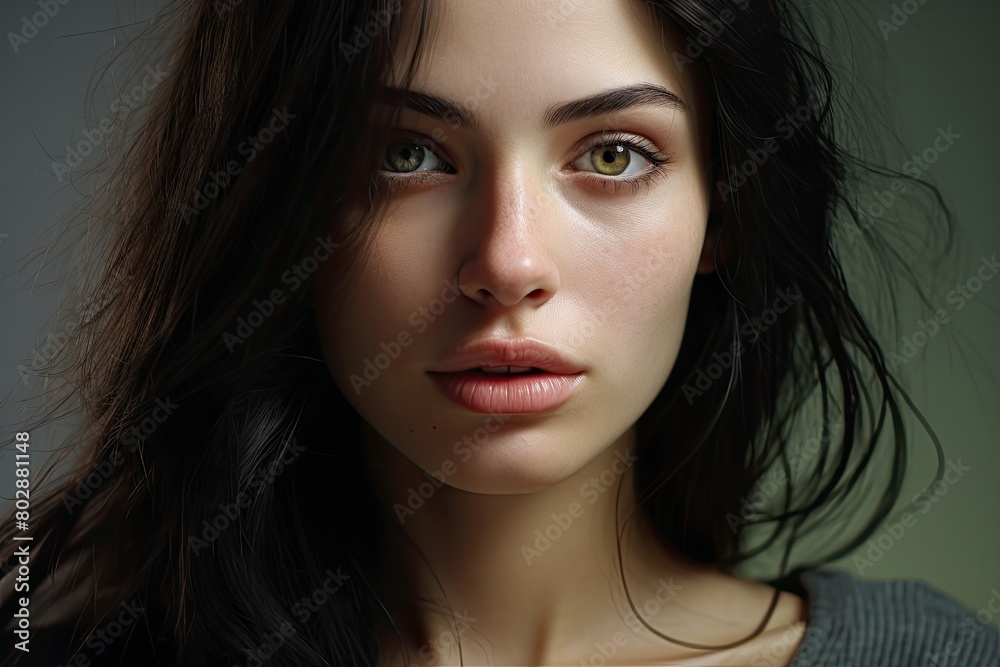 Captivating portrait of a young woman with striking features Captivating portrait of a young woman with striking features