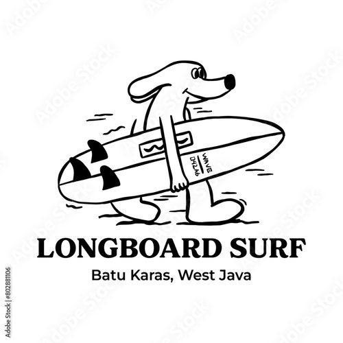 retro cartoon surfing character dog illustration