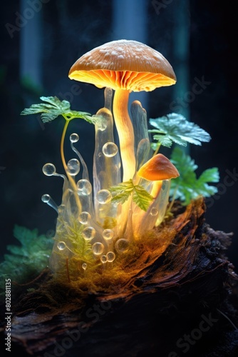Vibrant mushroom in forest setting
