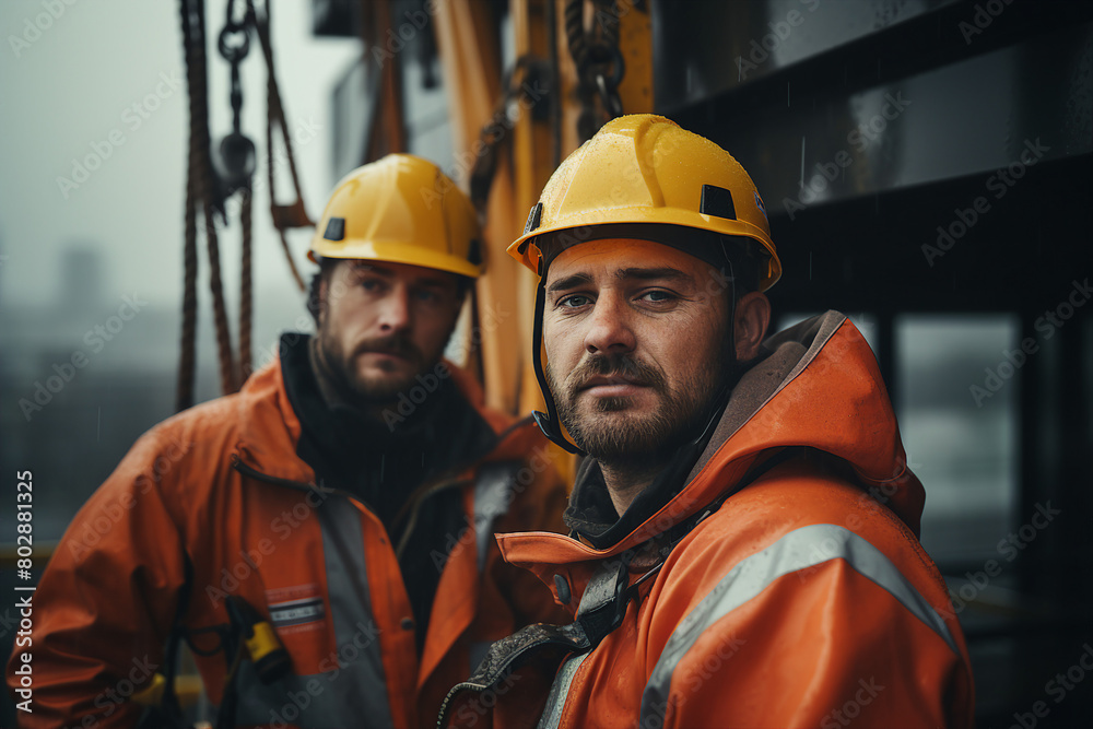 Generative AI picture Portrait of construction worker wearing a protective safety uniform clothes helmet at big building Generative AI picture Portrait of construction worker wearing a protective safety uniform clothes helmet at big building