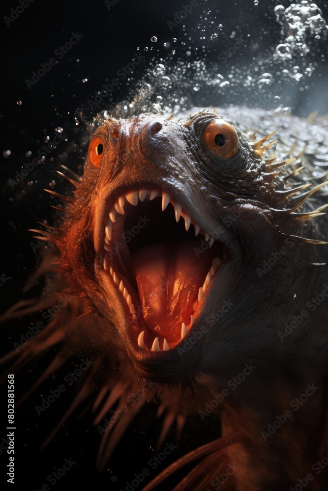Ferocious deep sea creature with sharp teeth Ferocious deep sea creature with sharp teeth