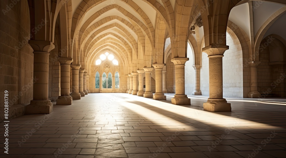 Majestic cathedral interior with arched ceilings and sunlight