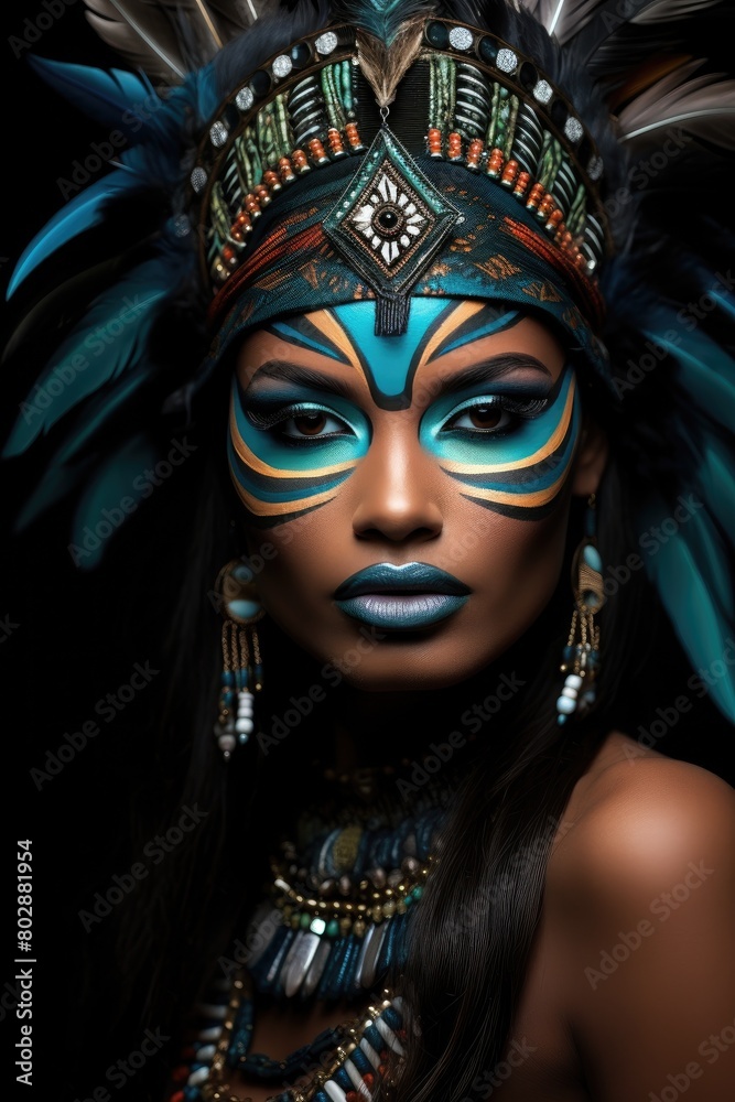 Vibrant tribal makeup and headdress