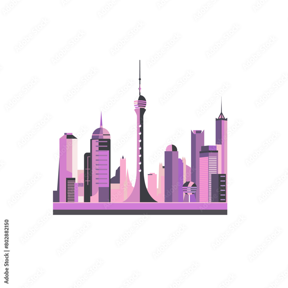 Obraz premium Vintage and retro style futuristic skyline metropolis. 70s, 80s style purple image of abstract city panorama