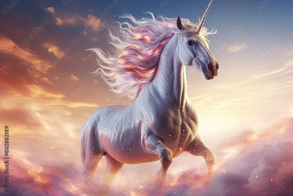Magical unicorn with flowing mane and tail