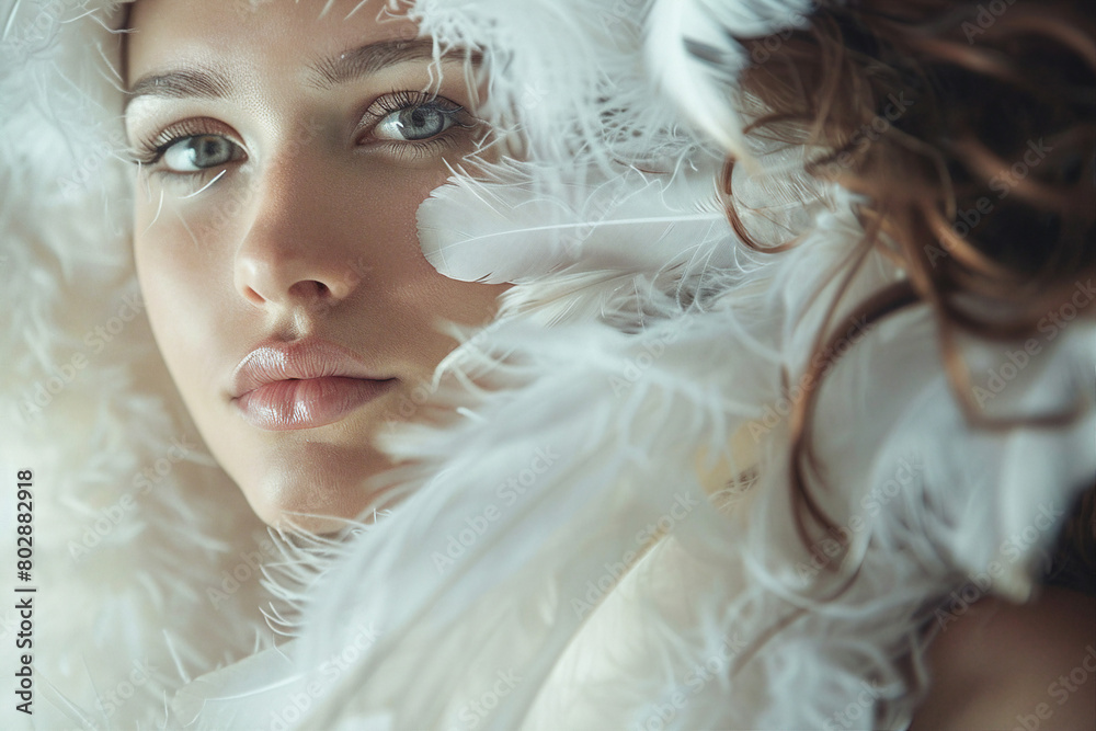A female angel white wings created with generative AI technology A female angel white wings created with generative AI technology
