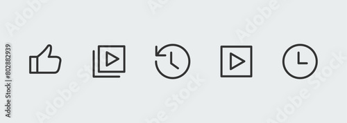 Social media icons. Thumbs up, repost, sharing, like, comment, history, media, time.