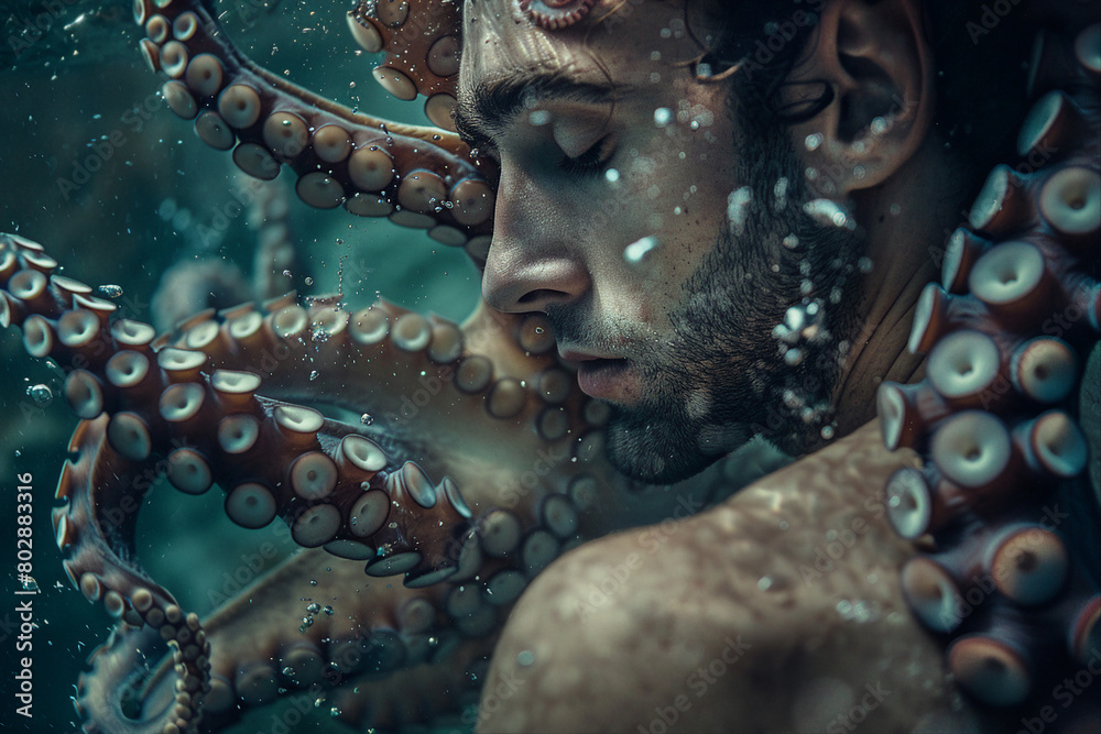 Fototapeta premium Underwater swimming created with generative ai person enjoys summer pleasant water swimming diving