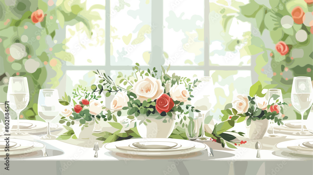 Beautiful table Fourting with floral decor Vector style