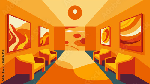 The walls of the therapy room were adorned with abstract paintings in vibrant shades of orange yellow and red mirroring the clients journey of healing.