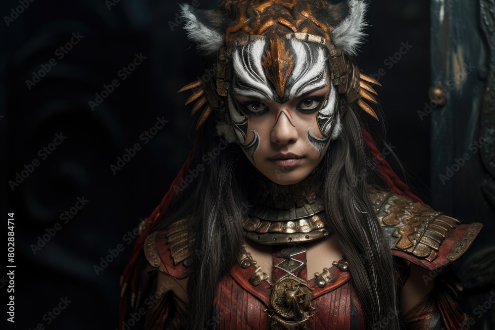 Fierce warrior woman in ornate fantasy armor