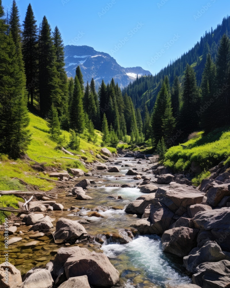 Serene mountain stream in lush green forest Serene mountain stream in lush green forest