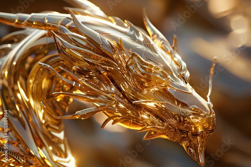 立体的なゴールドメタルの龍