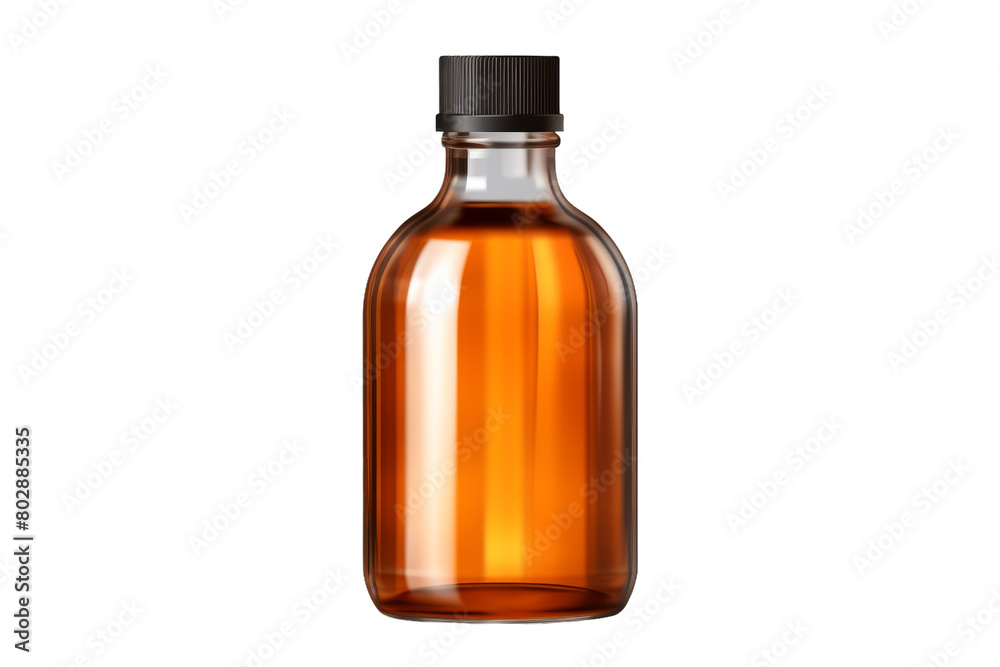 The Mystical Elixir: A Brown Glass Bottle With a Black Cap. On a White or Clear Surface PNG Transparent Background.