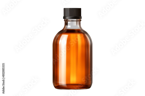 The Mystical Elixir: A Brown Glass Bottle With a Black Cap. On a White or Clear Surface PNG Transparent Background.
