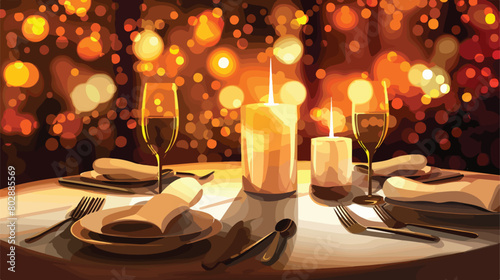 Beautiful table setting with candle holders Vector style photo