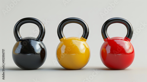 Set of realistic weights kettlebell, light grey background