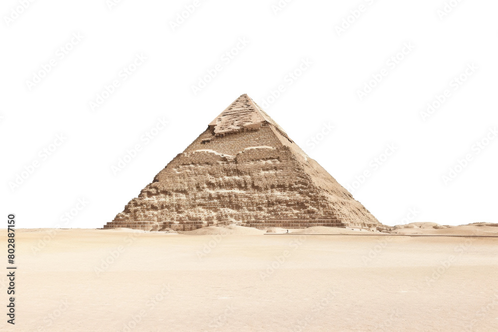 Majestic Pyramid Rising in the Heart of the Barren Desert. On a White or Clear Surface PNG Transparent Background.