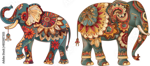 Mehendi Indian elephant illistration vintage colors