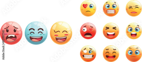 Emoji set. Joyful, sad and love emoticon