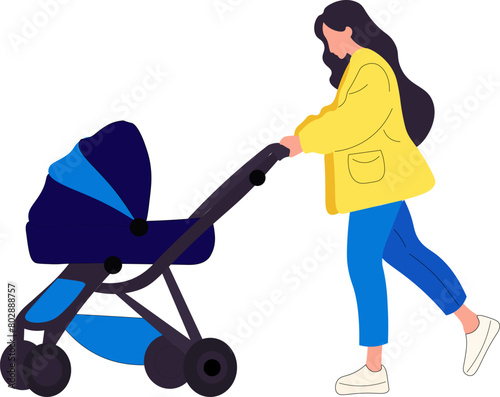 mommy walks with her child, mommy with a stroller
