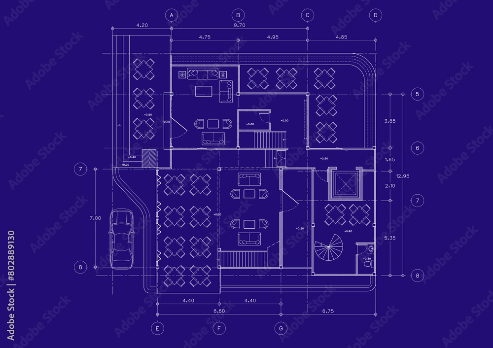 Floor plan designed building on the drawing. Floor plan designed building on the drawing.