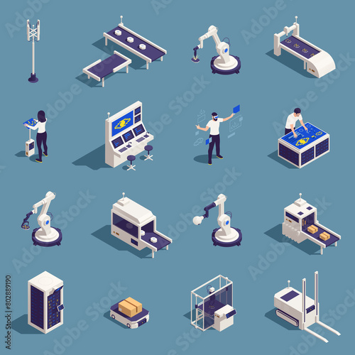 Smart industry elements in isometric view photo