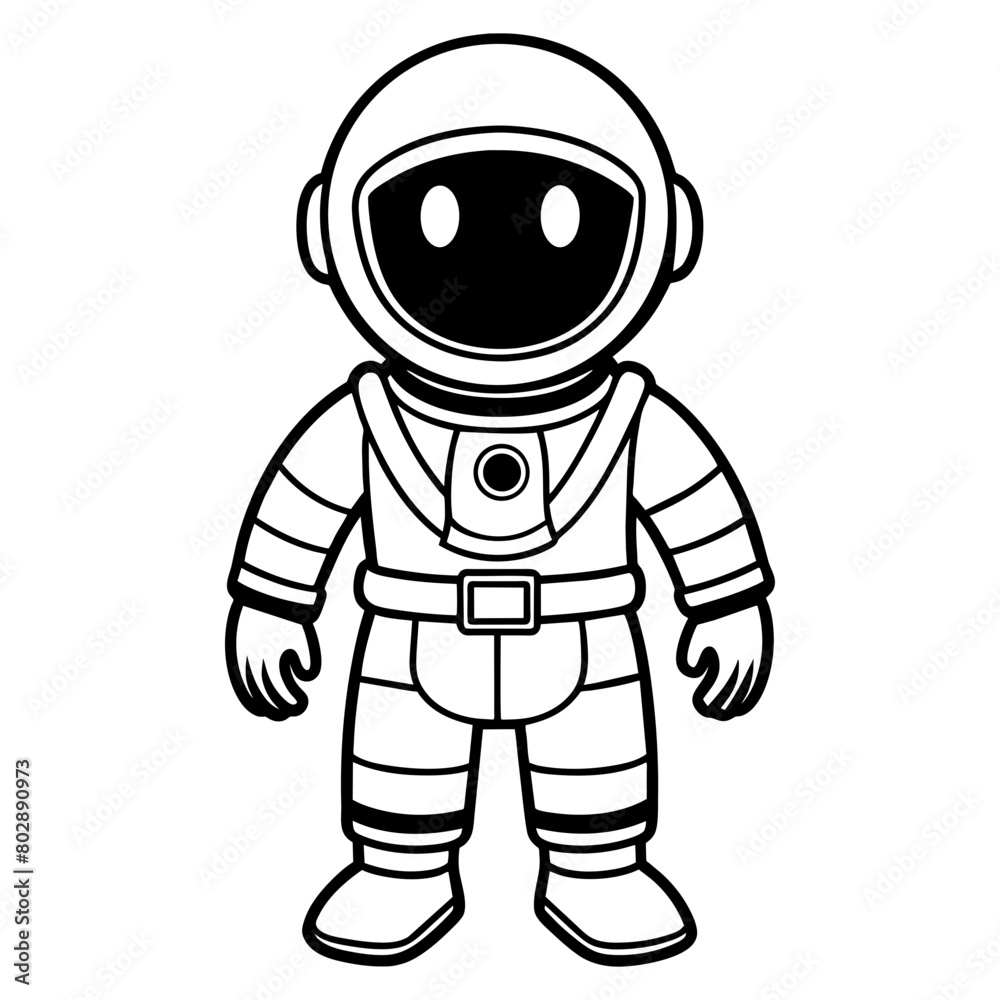astronaut black silhouette outline for a kids coloring book