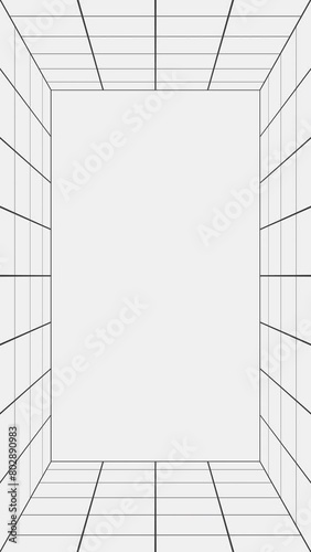 Simple flat animated black and white grid lines stage frame. Seamless loop abstract vertical motion background. Cyber, futuristic, or retro style concept for presentation or promo