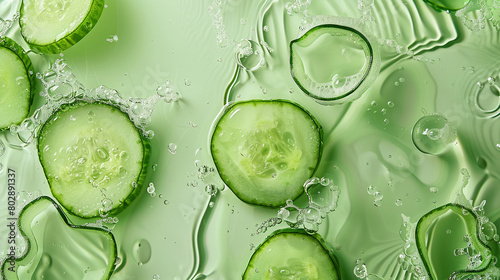 An abstract representation of antioxidant-rich cucumber extract in beauty products , photo