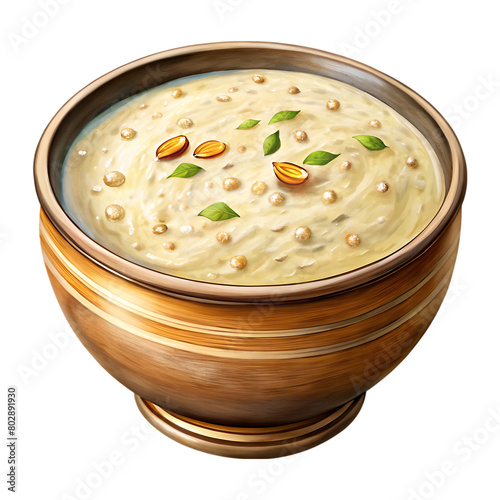 Tasty creamy kheer with different nuts and raisins on transparent background photo