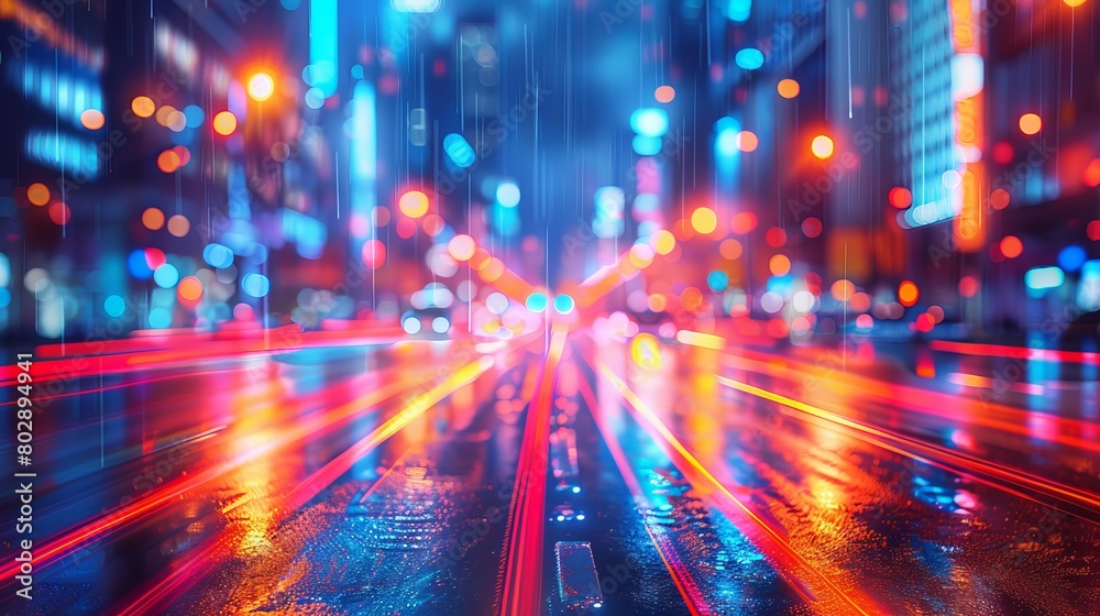 Abstract portrayal of night lights in the city with motion blur effect.