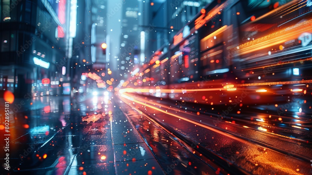 Abstract portrayal of night lights in the city with motion blur effect. Abstract portrayal of night lights in the city with motion blur effect.