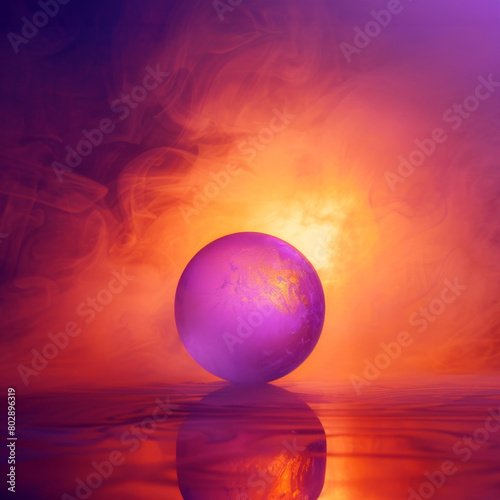 Mysterious Purple Sphere in Orange Smoke