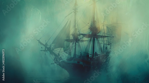 Mysterious ghost ship coming out of the fog