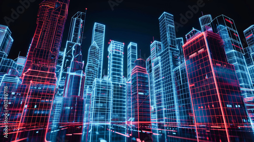 3d wireframe of intricate modern buildings