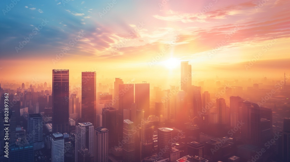 Modern skyscraper skyline at sunset. Modern skyscraper skyline at sunset.