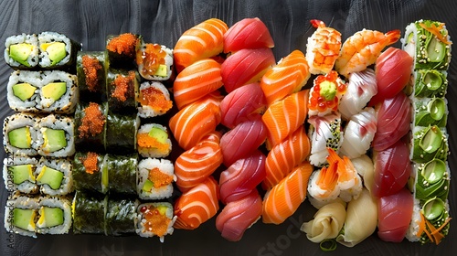 an elegant sushi roll selection