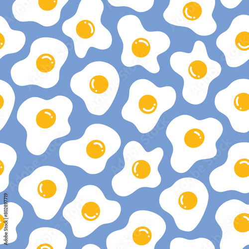 Cute Eggs on Blue Background - Seamless Pattern Design