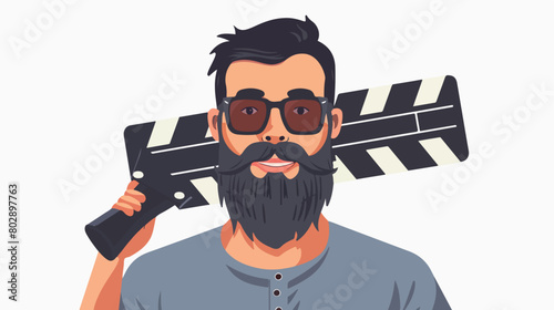 Bearded man with movie clapper on white background Vector