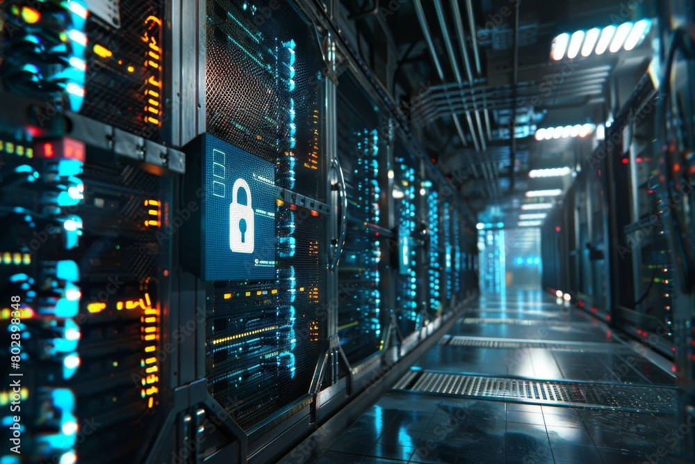 Fototapeta premium Cloud security measures employ secure data protocols and firewall protections, ensuring mobile device safety.