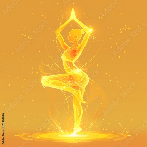 A graceful yoga pose with radiant aura.