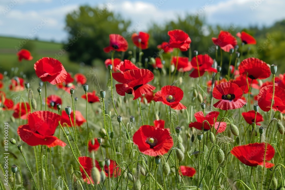 Red poppies - Papaver rhoeas field. Beautiful simple AI generated image in 4K, unique. Red poppies - Papaver rhoeas field. Beautiful simple AI generated image in 4K, unique.