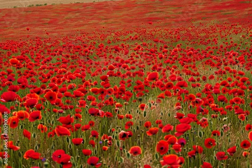 Red poppies - Papaver rhoeas field. Beautiful simple AI generated image in 4K  unique.