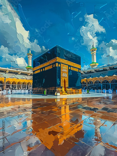 The Kaaba drawing style, a mosque with a classic and luxurious design 