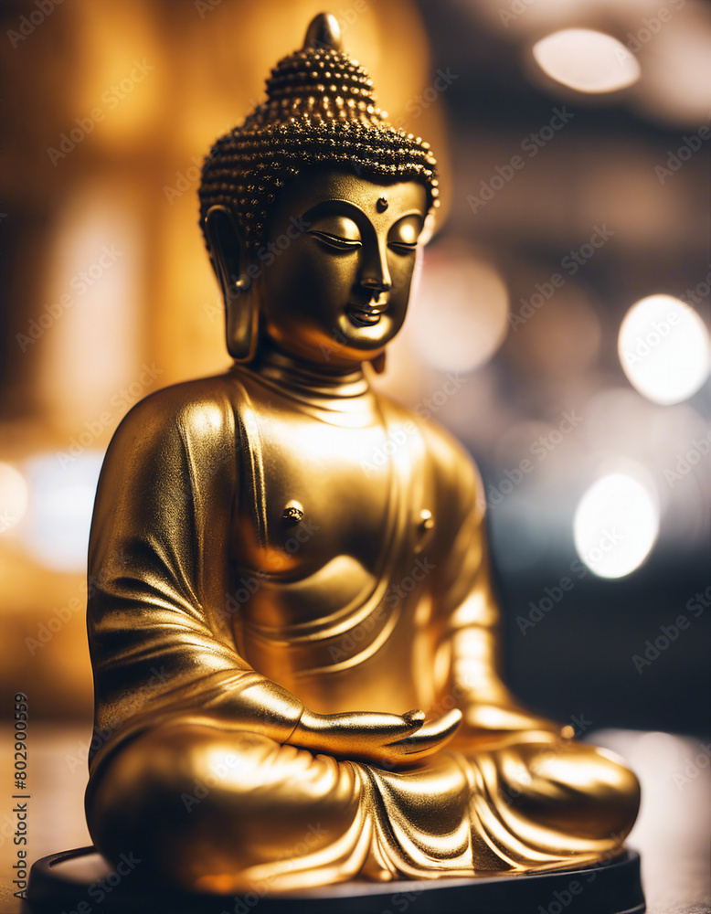 Fototapeta premium golden buddha statue with blurred background 