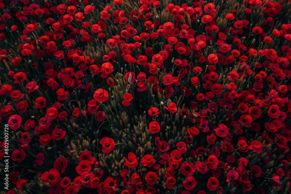 View from slightly above of a red blooming poppy field in Rhineland-Palatinate. Beautiful simple AI generated image in 4K, unique. View from slightly above of a red blooming poppy field in Rhineland-Palatinate. Beautiful simple AI generated image in 4K, unique.