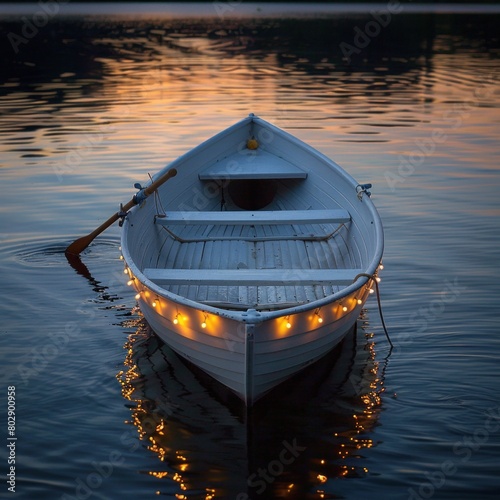 A serene rowing boat with glowing oars. © 2D_Jungle